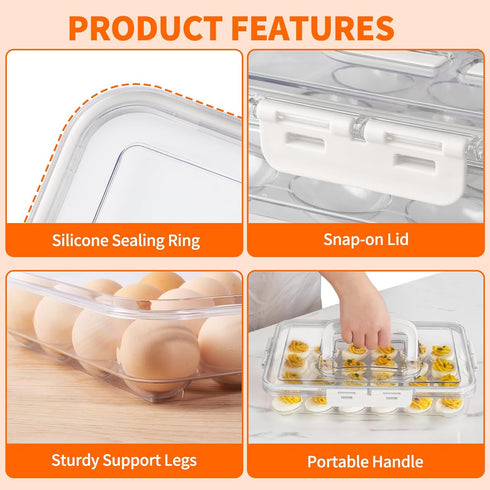2 Pack 48 MesRosa Deviled Egg Containers with Lid and Handle, Durable Clear Plastic Deviled Egg Carrier Storage Eggs