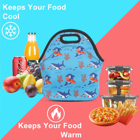 Violet Mist Shark Lunch Bag - Washable Neoprene Tote, Reusable Thermal Insulated Cooler, Lightweight for Men, Work,