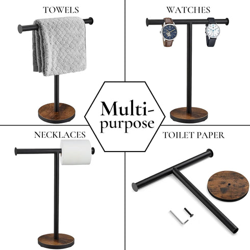 Countertop Hand Towel Stand, Free Standing Towel Rack with Weighted Wood Base for Bathroom and Kitchen
