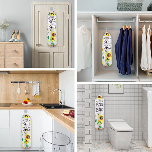 Aysatogc Plastic Bag Holder, Sunflower Kitchen Dispenser Holders Reusable Washable Trash Garbage Bag Holder