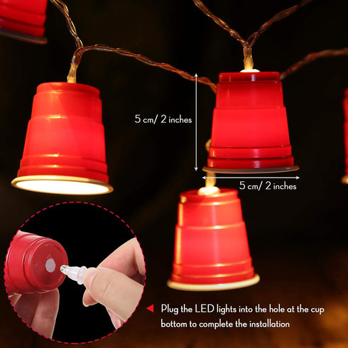 6.56FT Supplies(Red,2 Pack) Hiboom Red Cup String Lights, Mini Flip Cup LED Fairy Lights Battery Operated, Graduation