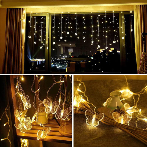 Lainin USB Powered 13FT 96 LED Curtain Lights, 16 Butterflies Twinkle Lights, 8 Modes Fairy Light Strip for Party