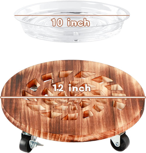 2 Pack 12 Inch 2 Pack Plant Caddy with Wheels Heavy Duty Wooden Plant Stand with Wheels Plant Dolly Rolling Plant Stand