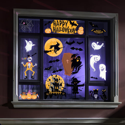 Halloween Window Clings: 6 Sheets of Crows, Bats, Spiders, Ghost Stickers for Halloween Decorations