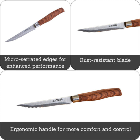 Imusa 4.5in Chef WL Stainless Steel Steak Knife with Wood Look Handle