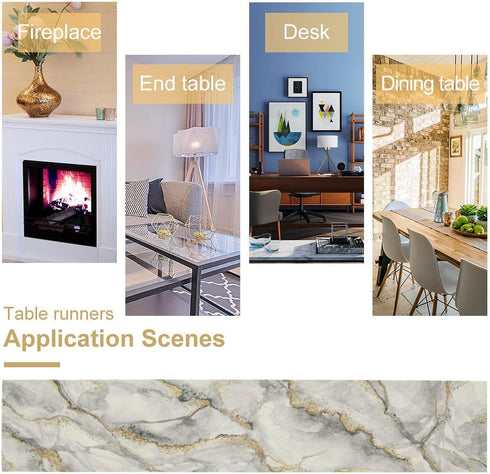 ShiTingYu 13x36 Inch Marble Table Runner Gold Grey Table Dresser Runners Modern Table Coffee Table Runner for Home