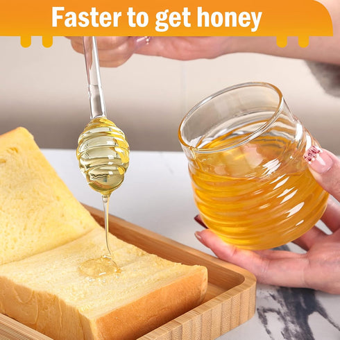 SlZKADY Honey Jar with Dipper and Lid,Glass Honey Pot Container Dispenser,Clear Glass Honey Container for Home