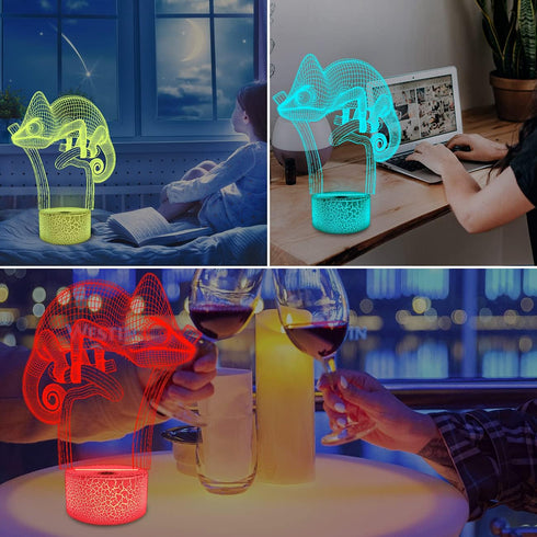3D 16 FULLOSUN Chameleon Night Light Lizard Projection LED Lamp Baby Nursery Nightlight for Kids' Room Home Decor Xmas