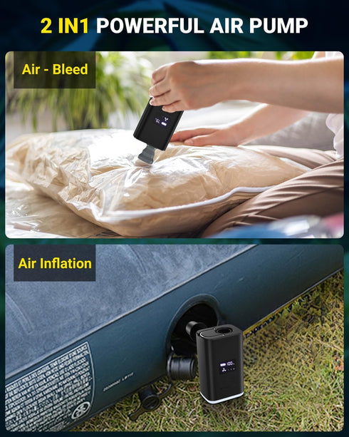 Portable Air Pump for Inflatables, Electric Mattress Pump with 3000mAh Battery for Camping and Pool Floats
