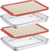 Baking Sheet with Silicone Mat Set of 4, Deedro Stainless Steel Cookie Sheet with Non-Toxic Baking Mats.