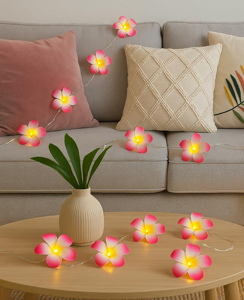 2 Pack 20 Summer, AceList Plumeria Flower String Lights, LEDs Each, Battery Operated, Hawaiian Foam Frangipani Garland