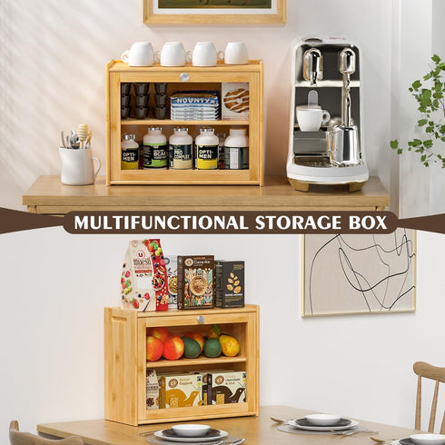 Countertop, Bread Box for Kitchen Double-layers large Bread Container with Transparent Door, Bread Storage&Multiple
