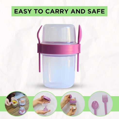 4 Pack 22 oz Set 4 salda Breakfast On the Go Cups, Take and Go Yogurt Cup with Topping Cereal Cup with spoon and fork
