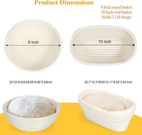 Set Liners,9 Inch 10 Inch FEIERYA Banneton Bread Proofing Basket with Round & Oval Sourdough Baking Kit