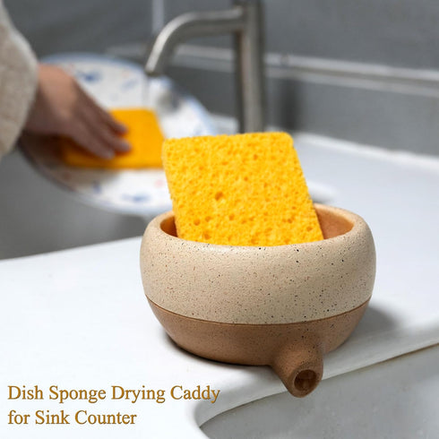 Soap Dish with Drain and Self-Draining Sponge Holder for Sink, Shower, Bathroom, and Kitchen - Rustic Resin Soap Saver