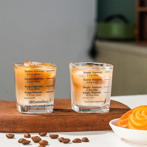 BCnmviku 2oz Espresso Shot Glasses Measuring Cup Liquid Heavy Glass for Baristas (2 pack)