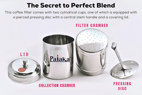 South Indian Filter Coffee Maker 4-6 Cup Mug Madras Kaapi Kappi Drip Decoction Maker Brewer Dripper Stainless Steel Medium Size for Home & Kitchen (250 ML) by PAJAKA