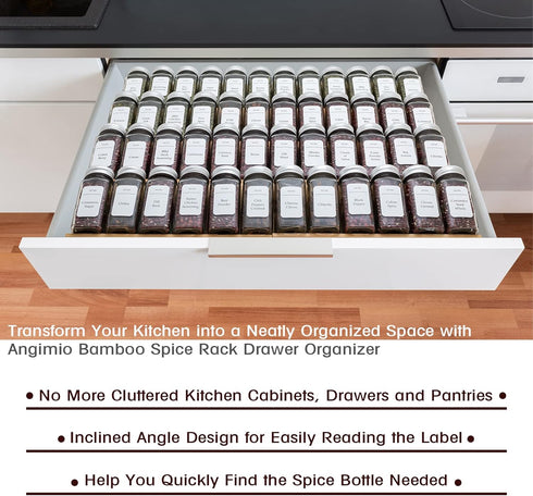 Angimio 8 Set- 11" 22" (11" 22") Bamboo Spice Rack Drawer Organizer - Pieces Wide Per Piece - Combine Pieces Into Wide