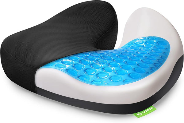 AUVON Multi-Layer Gel Cushion - Pressure Relief Cooling Memory Foam Coccyx Cushion for Sciatica Pain Relief