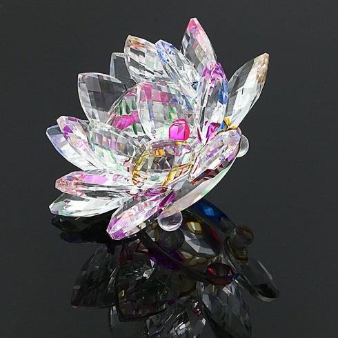 OwnMy Sparkle Crystal Lotus Flower Hue Reflection Feng Shui Home Decor with Gift Box (4 Inch/100MM Rainbow)