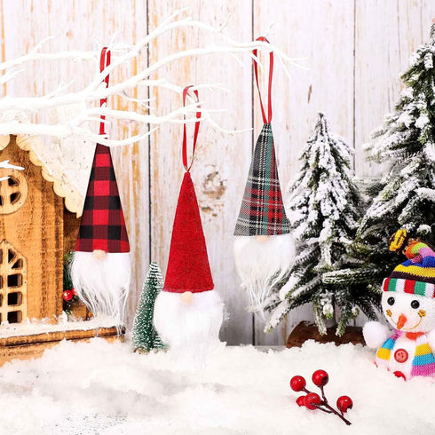 Skylety Gnome Ornaments Christmas Hanging Decor, Buffalo Plaid for Christmas Tree, Santa Gnome Plush Ornaments