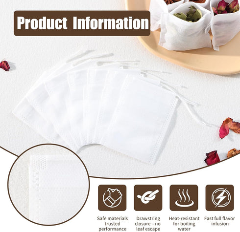 PNORTSD 300 (3.54 2.75 inches) PCS Disposable Tea Bags for Loose Leaf Tea, Empty Tea Filter Bags with Drawstring