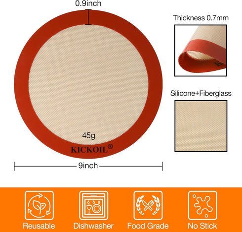 Round Silicone Baking Mats Set of 2,Silicone Mat for 9 Inch Cake Pan Pizza Pan,Non-Stick Reusable Heat Resistant Baking Sheets Liner for Cookies Rolling Pie Tortilla Bread & Pastry, Orange by KICKOIL