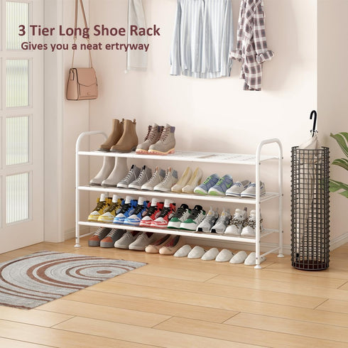 3 Closet 24 3-Tier) LINZINAR Shoe Rack Long Tier Shoe Storage Organizer Metal Wide Shoe Shelf for Entryway Bedroom
