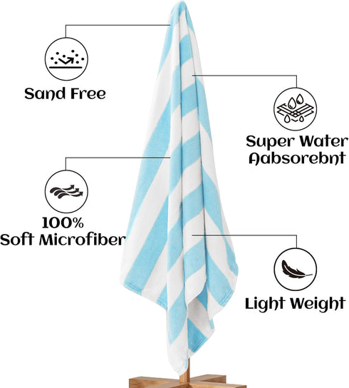 Touchat 4 Pack Cabana Stripe Beach Towels, 30 by 60 Inches Oversized Microfiber Towels Set for Pool, Kids and Adult,