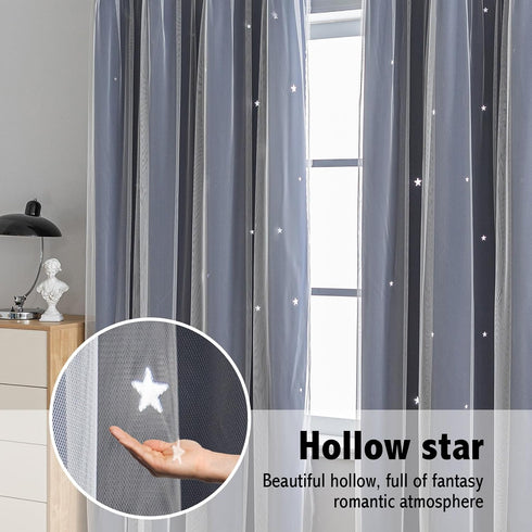 indistar (2 Panel,52Wx84L inch,Navy Star Cutout Kids Window Blackout Curtains for Girl Bedroom Window Room Darkening