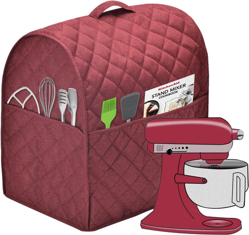 Stand Mixer Cover compatible with Kitchenaid Mixer, Fits All Tilt Head & Bowl Lift Models with 3 Organizer Bag for Accessories. (Dark Red, For Bowl Lift 5-8 Quart)…