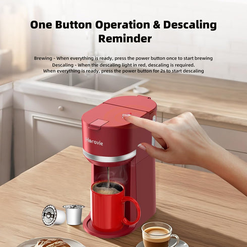6 12 oz. Horavie Mini Single Serve Coffee Maker for K Cup and Ground Coffee, Fast Brew One Cup Coffee Machine