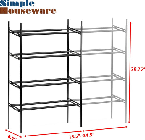 4-Tier 16 Simple Houseware Expandable Shoe Racks with Shelves for Pairs of Shoes, Black