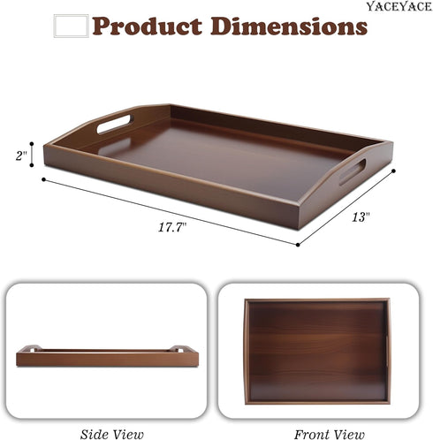 YACEYACE 17.7"x13"x2" Large Bamboo Tray for Ottoman, Large Serving Tray with Handle, Bamboo Trays for Home Decor