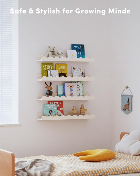 Seocry Set 4 Kids' Bookshelf of - White Floating Nursery Book Shelves, Picture Ledge Shelf for Wall Decor and Storage