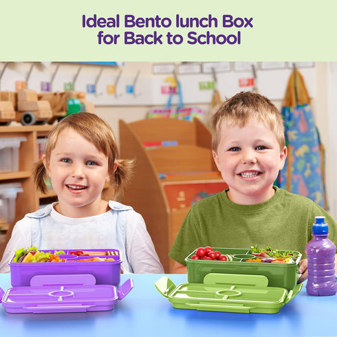 Jelife Lunch Box Kids Bento Box, Large Leakproof 4 Compartments Lunchbox with Utensils for Back to School, Purple
