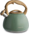 Poliviar Tea Kettle, 2.7 Quart Seaweed Green Finish with Wood Pattern Handle