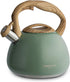 Poliviar Tea Kettle, 2.7 Quart Seaweed Green Finish with Wood Pattern Handle