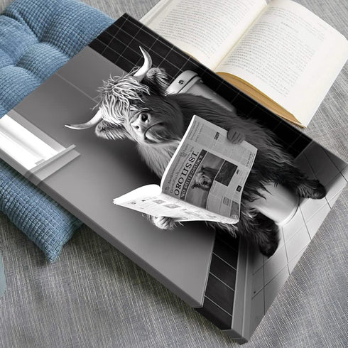 KOEUIRW Funny Highland Cow Bathroom Canvas Wall Art, Black and White Longhorns Poster for Bathroom Decor
