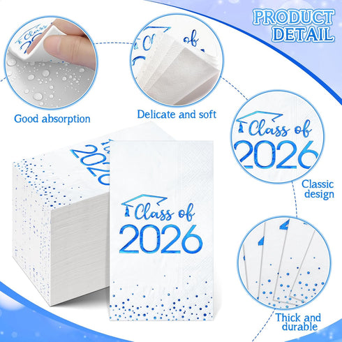 200pcs 2026 2026 Class of Graduation Napkins, Disposable Congrats Grad Cocktail Napkins Foil Dot Paper Hand Towels