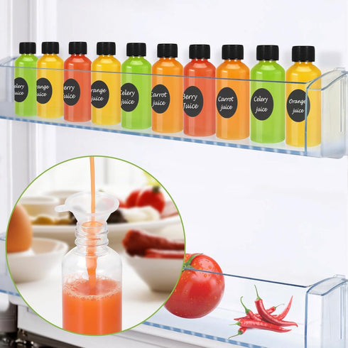 24 Pack 2 oz Shot Bottles with Caps, Mini Reusable Plastic Ginger Shots Bottle Leakproof Juice Shot Bottles with Lids