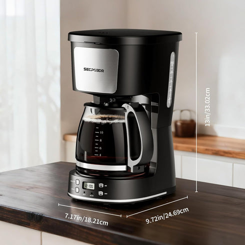 12-Cup Filter,Programmable Drip Coffee Maker with Reusable Clock,Auto Brew,Water Window,Keep Hot Plate,Glass