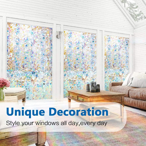 Privacy Film, Rainbow Clings, 3D Decorative Window Vinyl, Removable UV Blocking Sticker (17.5" x 78.7")