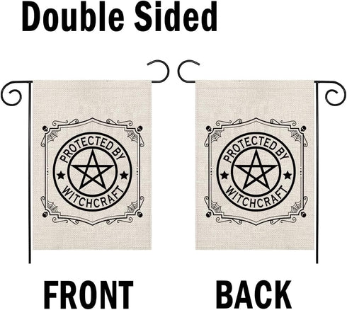 Witchy Pentagram Garden Flag Protected By Witchcraft Garden Flag Spooky Vibes Garden Flag Wiccan Gift (BY WITCHCRAFT F)