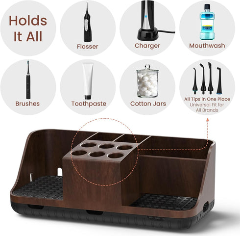 Counter Set(Walnut Boperzi Bathroom Organizer for Vanity & Sink Storage: Detachable Electric Toothbrush and Toothpaste