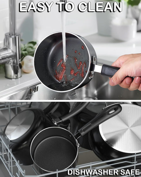 Cook N Home Nonstick Sauce Pan, 3-Qt with Glass Lid, Multi-purpose Kitchenware, Black Aluminum