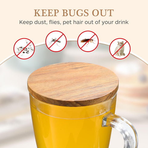 4pcs Cup Lid Cover Wooden Coffee Mug Wooden Tea Glass Drink Cup Lid Reusable Mug Lid Tea Kettle Lid for Keeping Warm by Lurrose