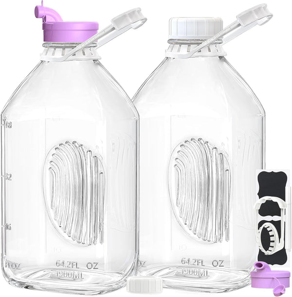 2 Pack 64 Oz Heavy Duty Glass Milk Bottle with 1 Silicone