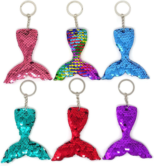 Honbay 6PCS Glitter Reversible Sequins Mermaid Tails Keychains, Party Favors for Mermaid Themed Party