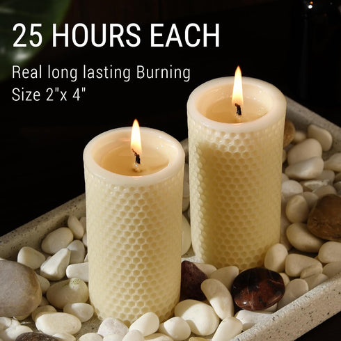 Pack 6 (2inch 4 inch Pure Natural Beeswax Pillar Candles Bulk - of - Honeycomb Surface, No Scent